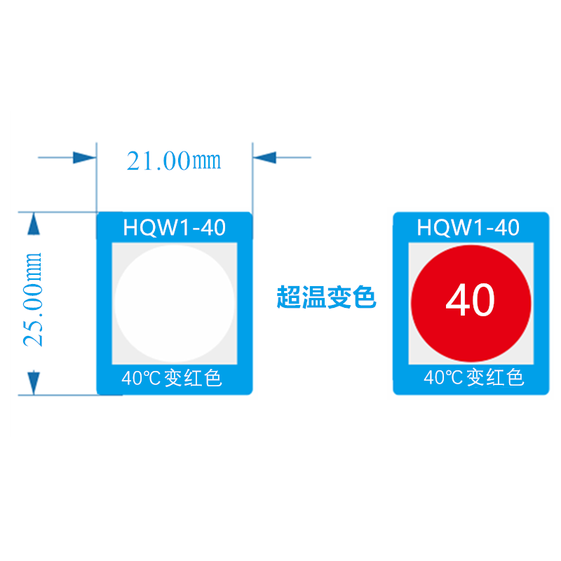 HQW1-40 | 25 × 21mm | Irreversible redness at 40 degrees